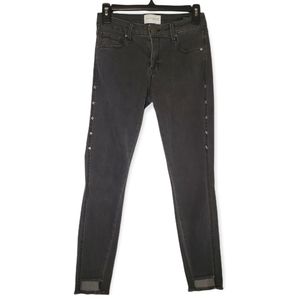 PS PARKER SMITH Skinny Jeans Raw Step Hem Star Studded Seam Cropped Faded Black